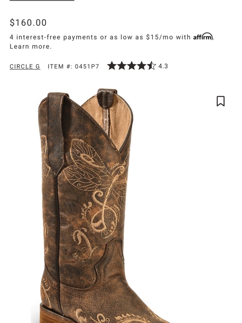 Circle G Brown Dragon Fly Embroidered Cowboy Boots - Picture 8 of 8